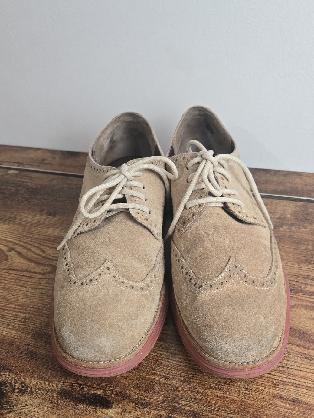 Cole Haan LunarGrand Wingtip Tan Suede Oxfords Mens Sz 10 Preppy Academia